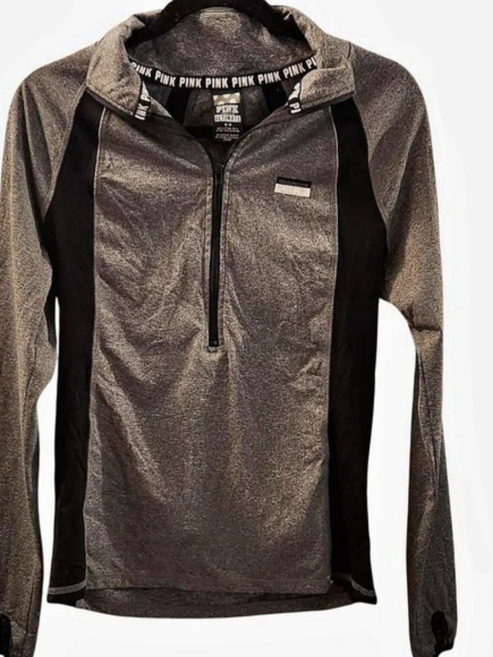 PINK Ultimate Quarter-Zip Pullover Gray Black Size Medium